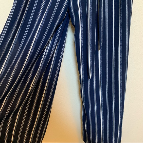 NWT Monteau Navy & White Striped Jumpsuit with Leg Slits - Size M - Picture 4 of 9